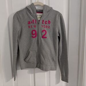 Abercrombie & Fitch Kids Zip Up‎ Hoodie Youth XL Y2K Pockets 3D Gray Pink